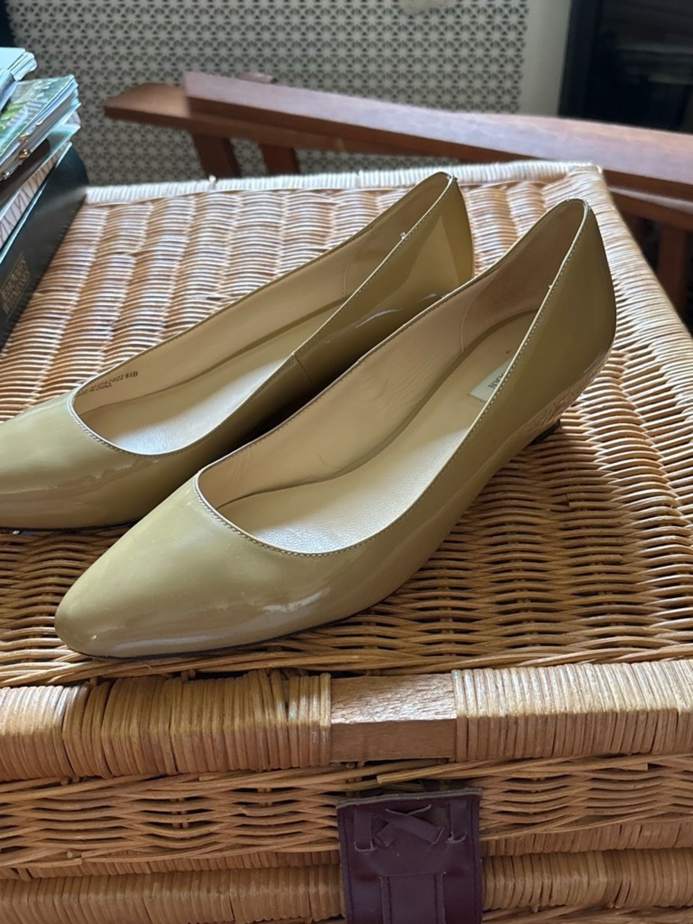 Cole Haan Patent Leather Low Heel Pumps - Beige